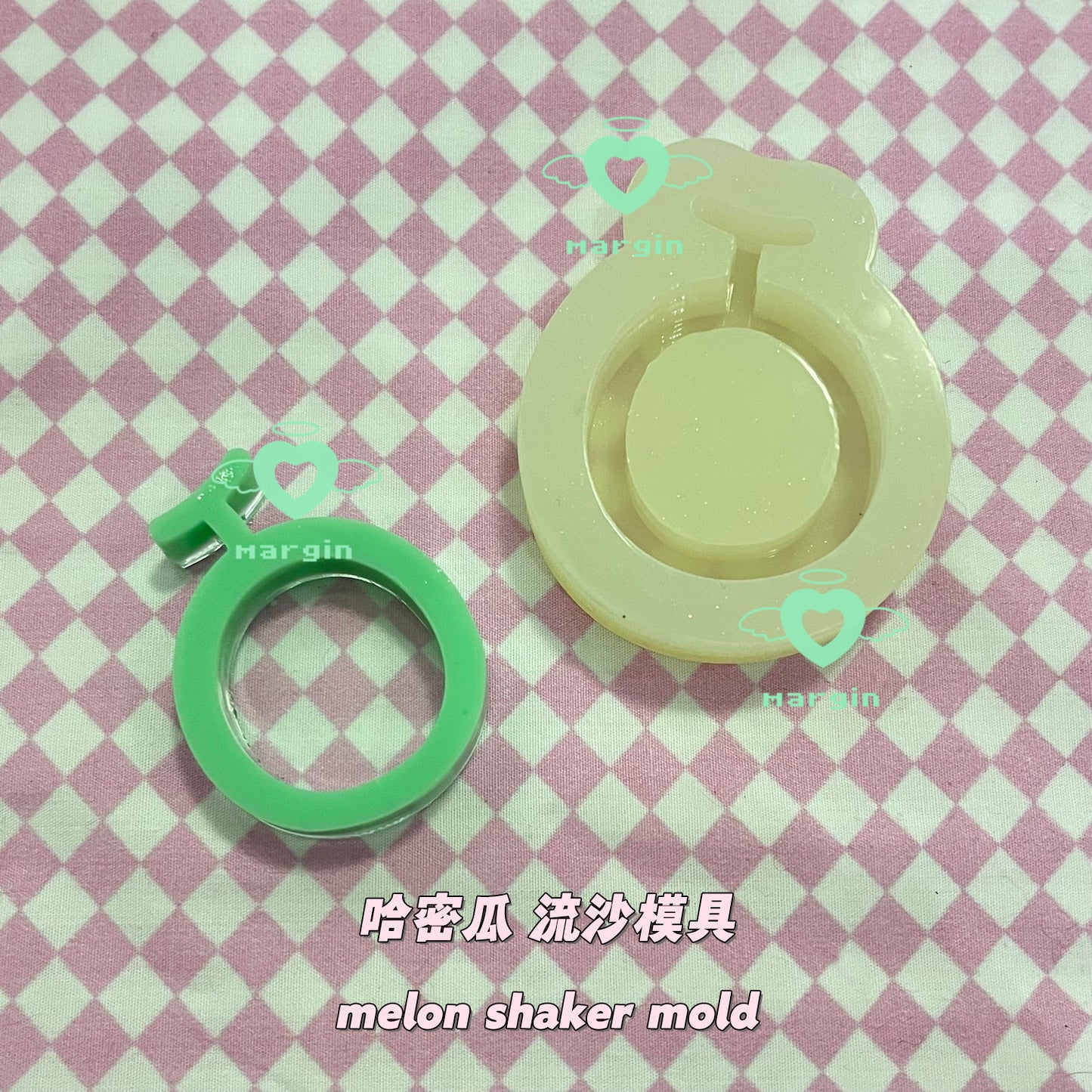 SK062 melon shaker mold, backed, acrylic, shiny