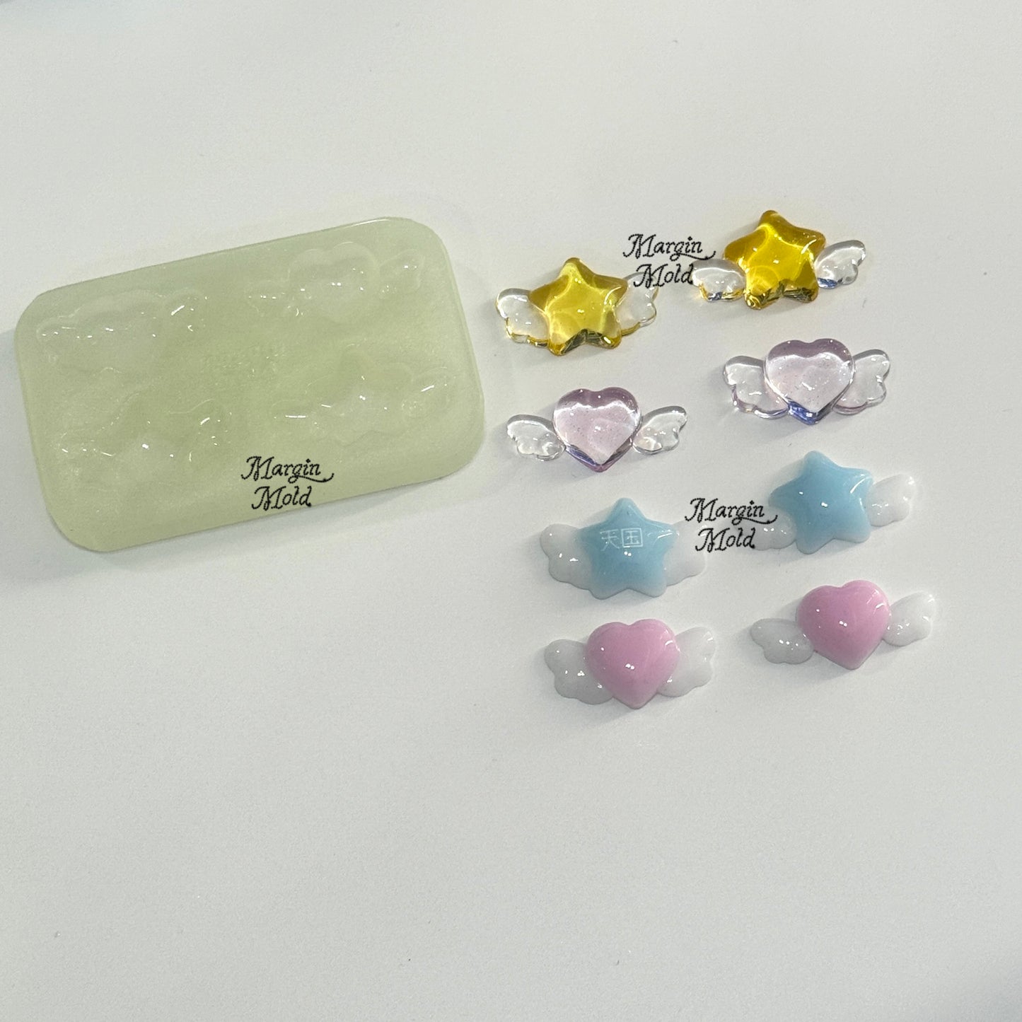 b120 bits mold winged hearts and stars S bits mold, 3d print, shiny