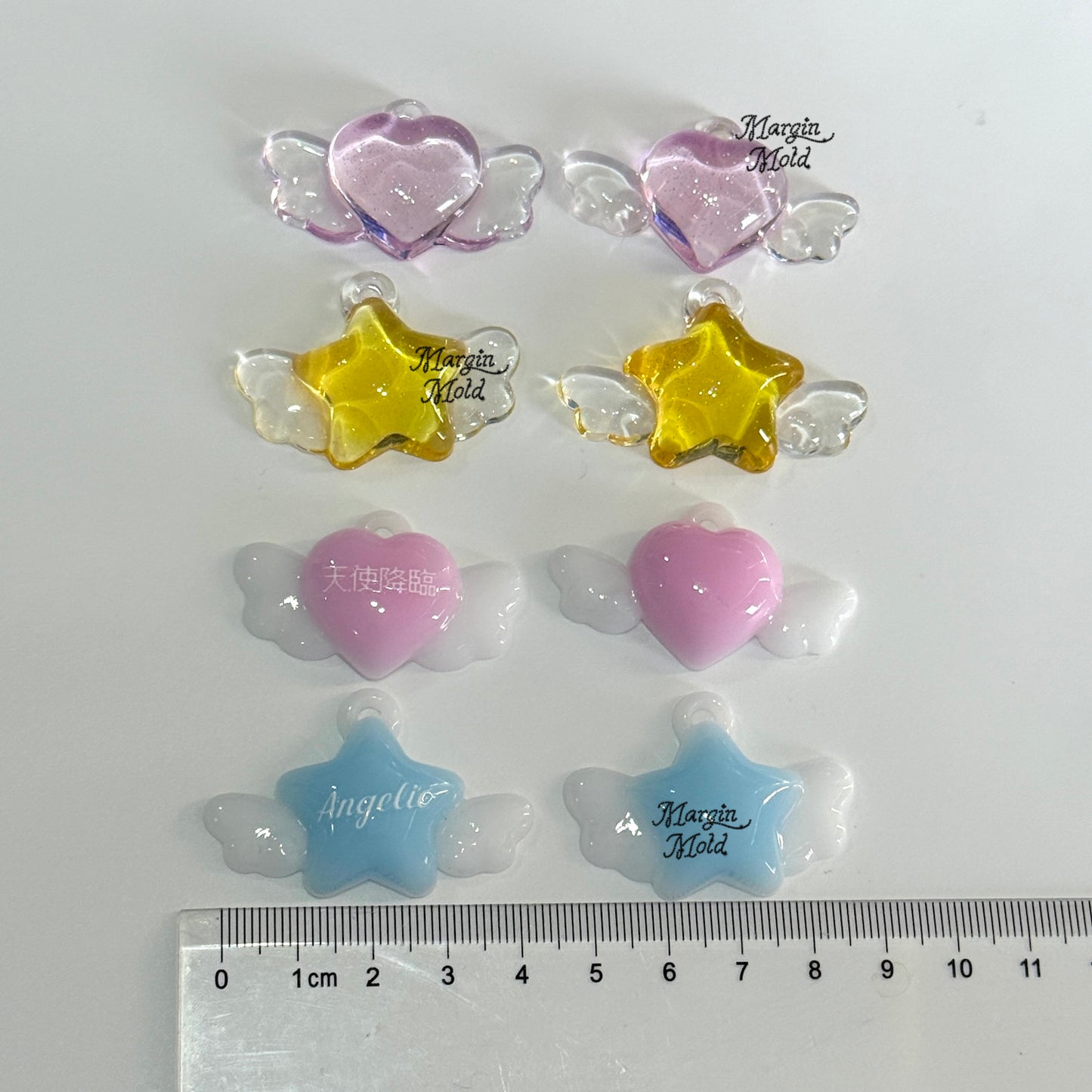 k110 winged hearts and stars keyring mold L, 3d printed, shiny