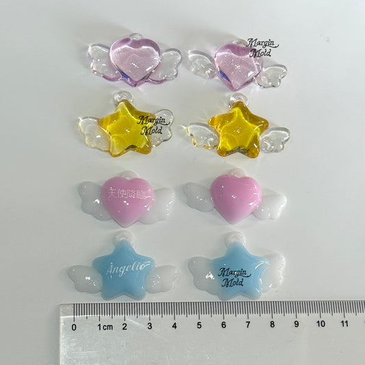 k110 winged hearts and stars keyring mold L, 3d printed, shiny
