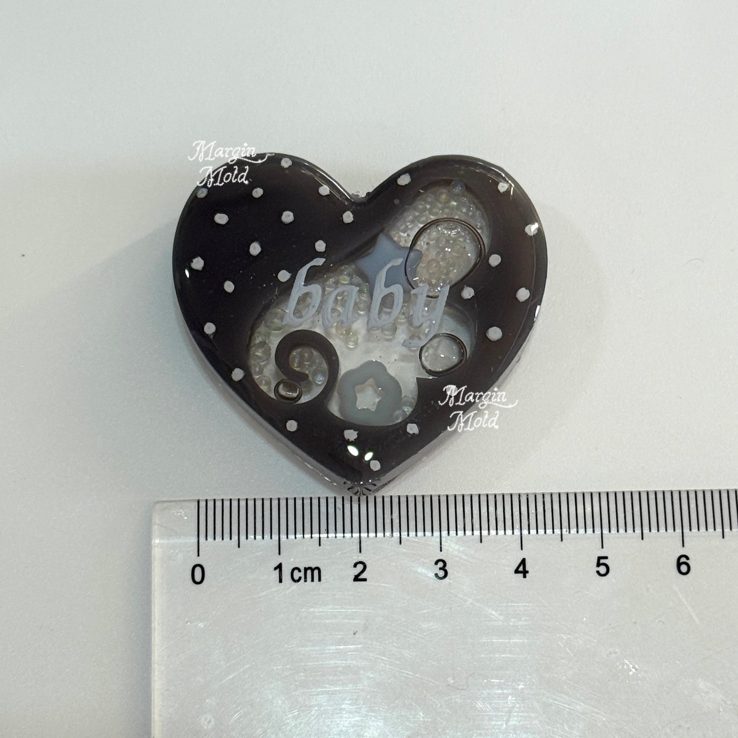 SK238 heart angel wing shaker mold, backed, acrylic, shiny