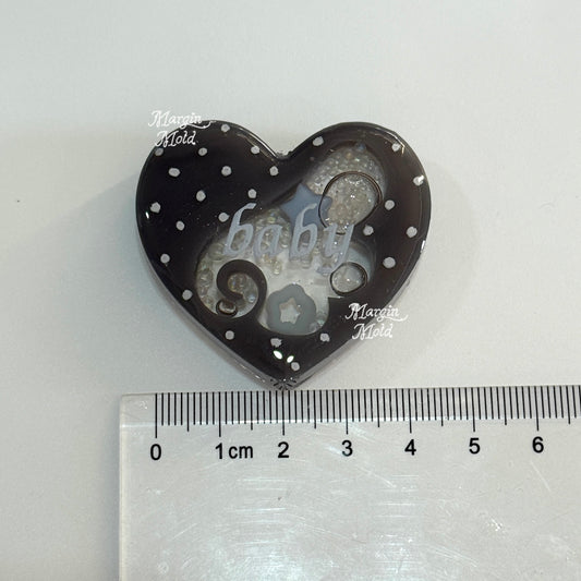 SK238 heart angel wing shaker mold, backed, acrylic, shiny