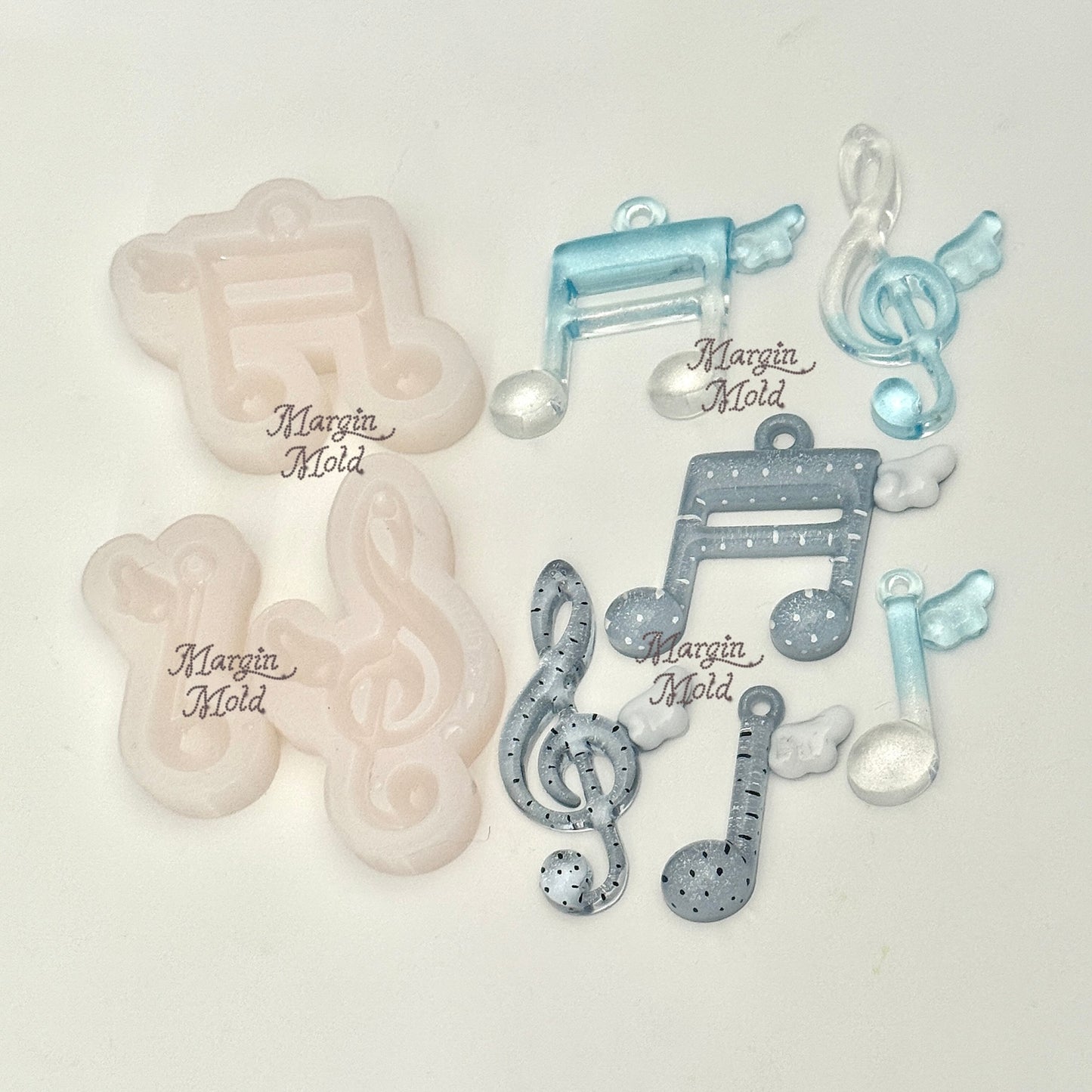 k137 k138 k139 winged music note mold, 3d printed, shiny