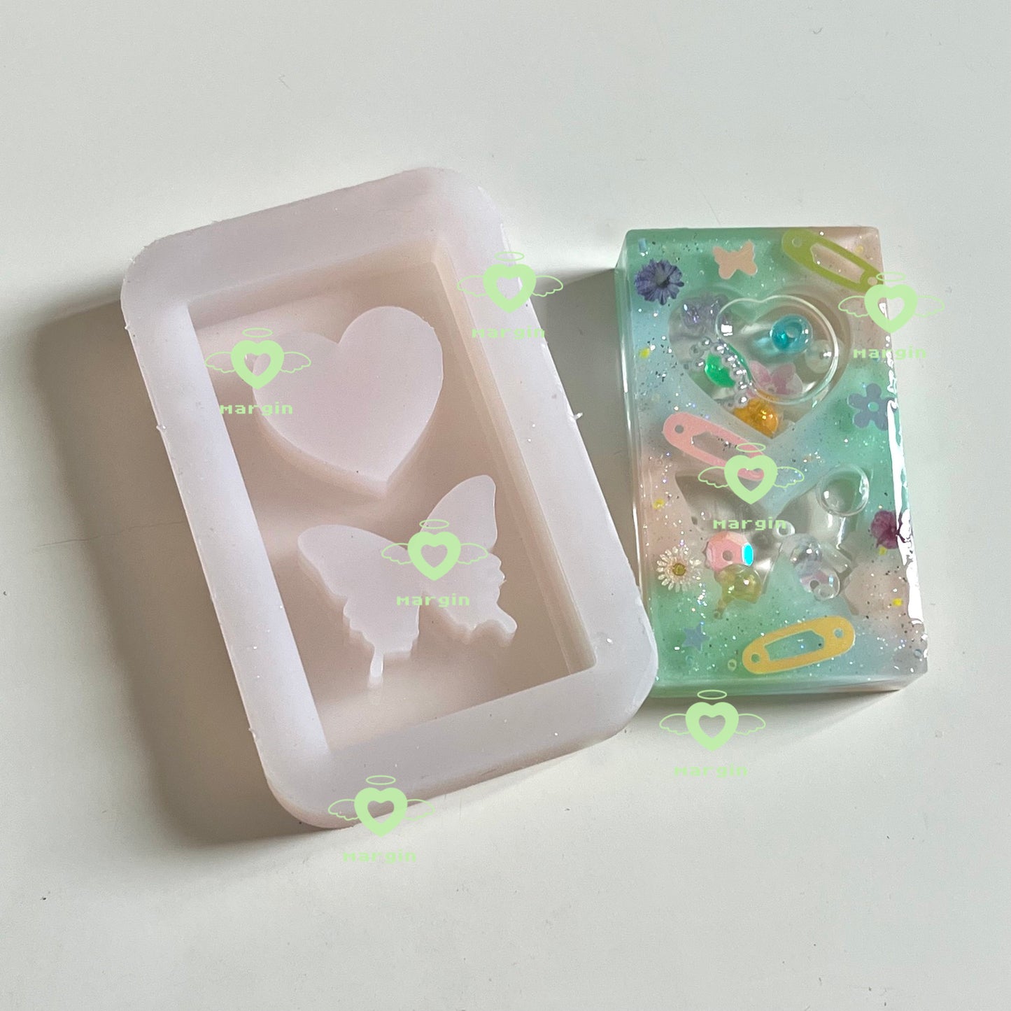 SK085 SK086 SK087 SK088 rectangular heart shaker mold, backed, acrylic, shiny