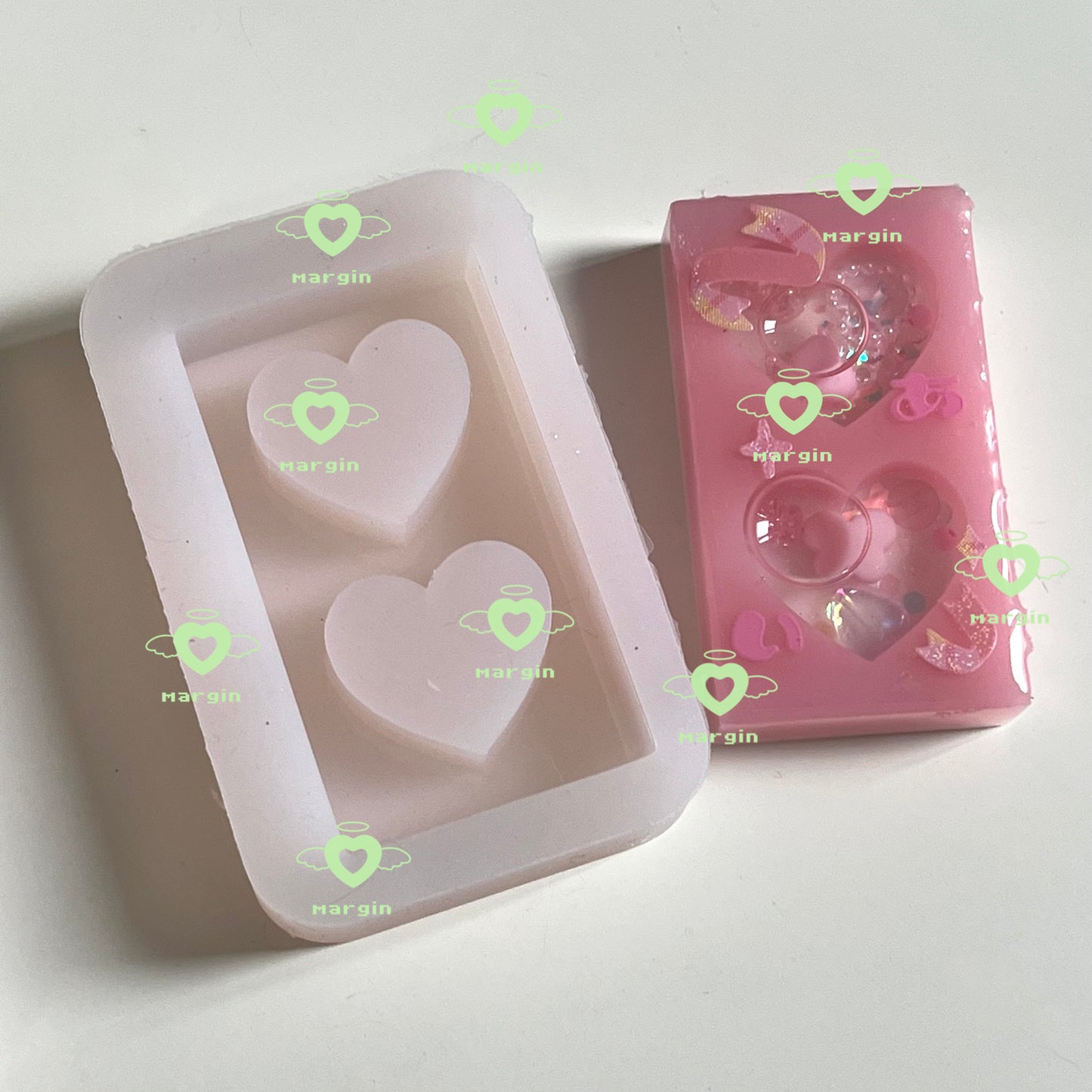 SK085 SK086 SK087 SK088 rectangular heart shaker mold, backed, acrylic, shiny