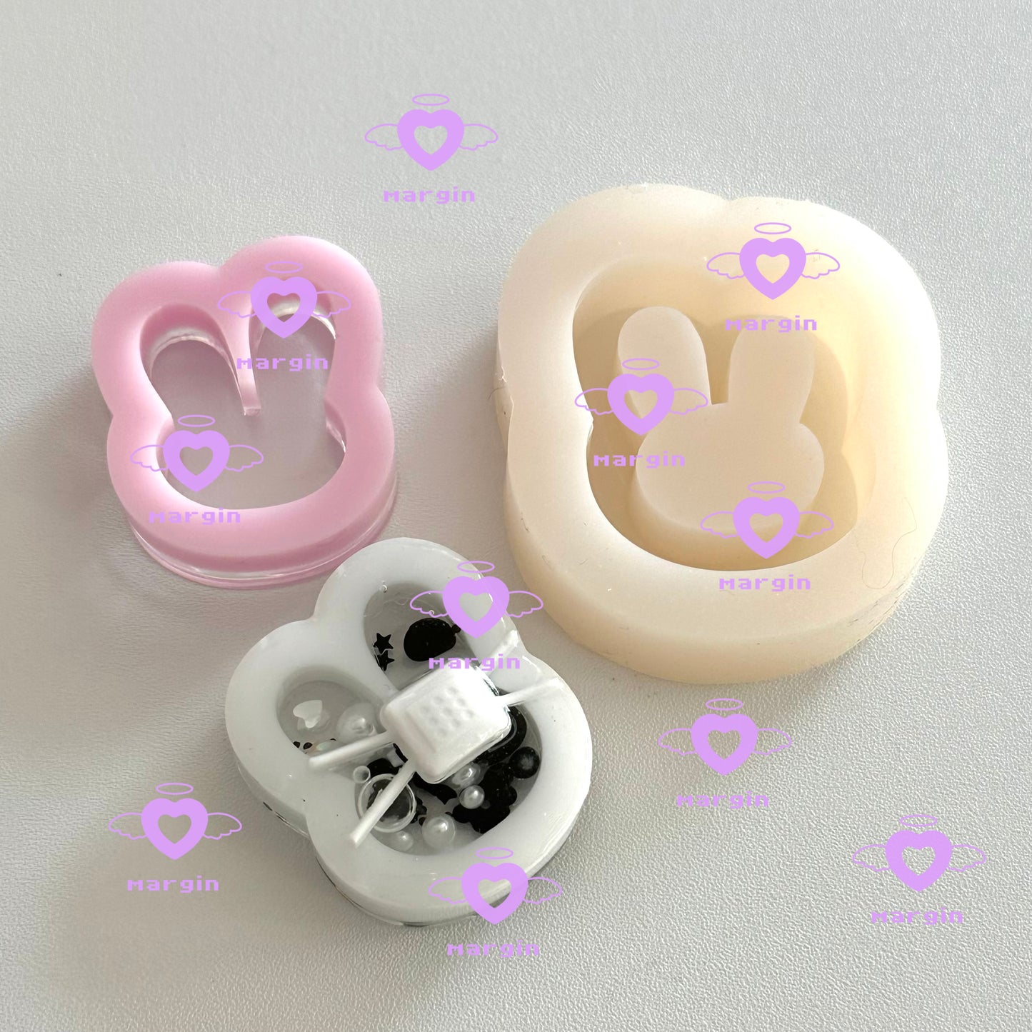 SK139 bunny head shaker mold, backed, acrylic, shiny