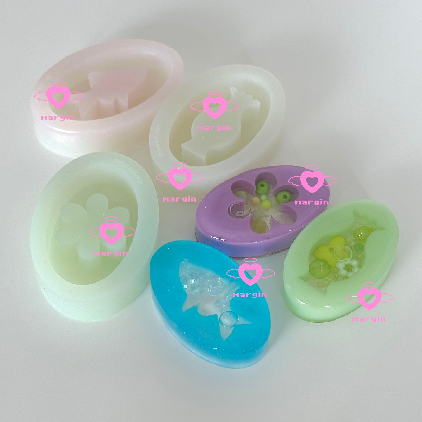 SK075 SK076 SK077 魚/花/花瓶楕円形シェーカー型、裏付き、アクリル、光沢あり