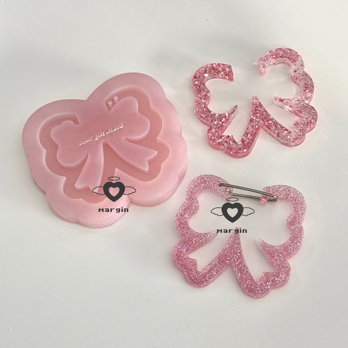 c011 carabiner mold ribbon bow, acrylic, shiny