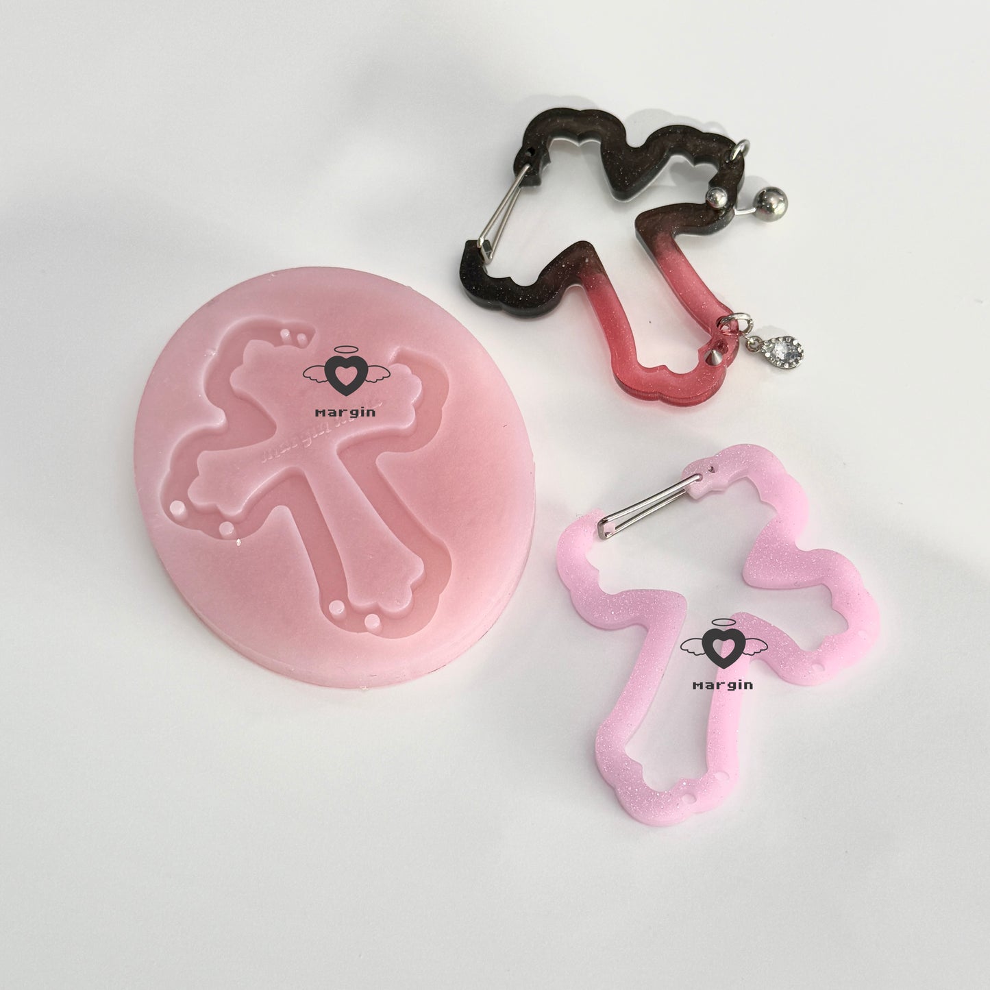 c010 carabiner mold cross with keyring holes, acrylic, shiny