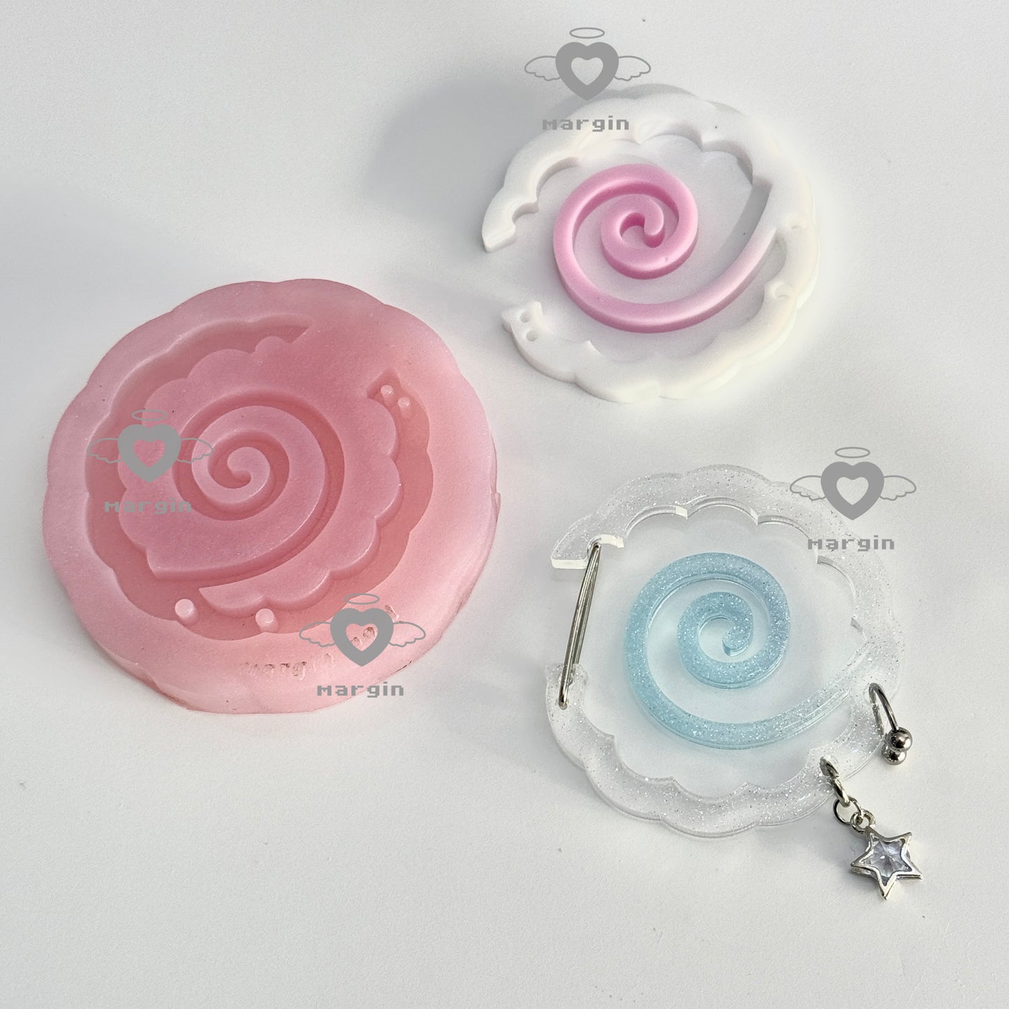 c014 carabiner mold fish cake with keyring holes, acrylic, shiny