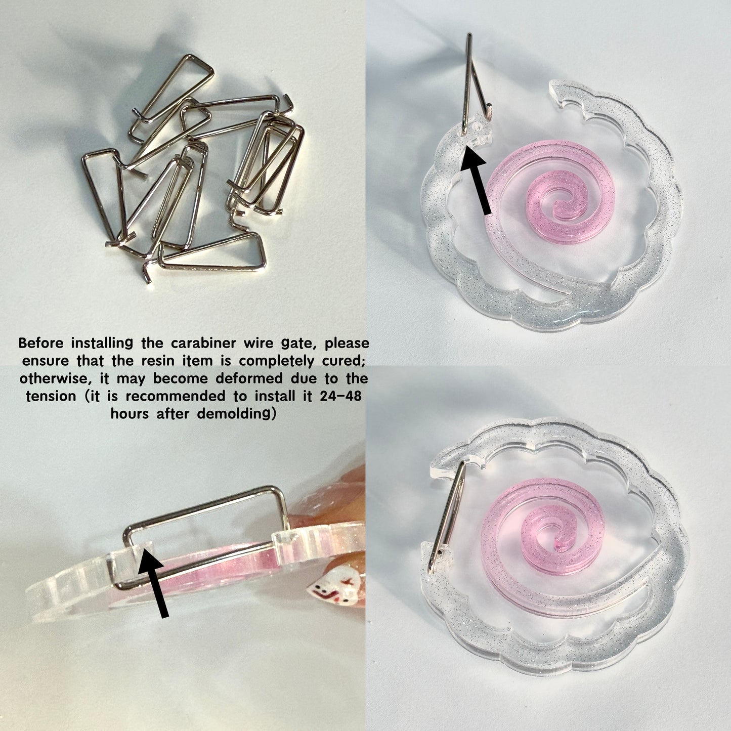 c016 carabiner mold four leaf clover with keyring holes, acrylic, shiny