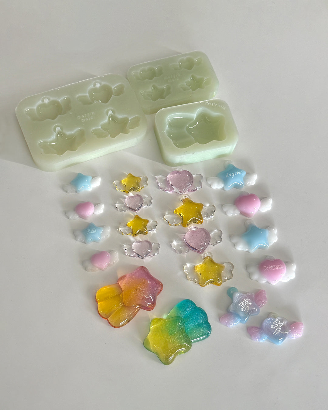 b120 bits mold winged hearts and stars S bits mold, 3d print, shiny