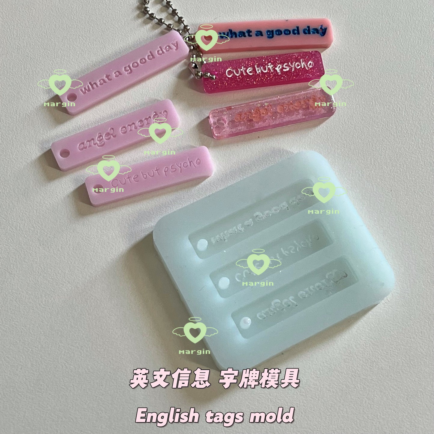 k016 English tags mold , acrylic, shiny