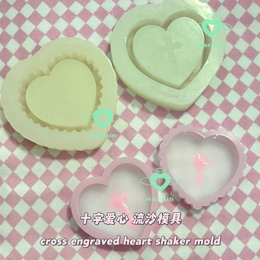 SK066 sk067 cross engraved heart shaker mold, backed, acrylic, shiny