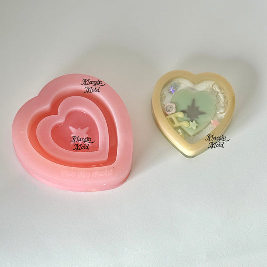 SK235 heart sparkle shaker mold, backed, acrylic, shiny