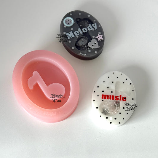 SK234 oval music note shaker mold, backed, acrylic, shiny