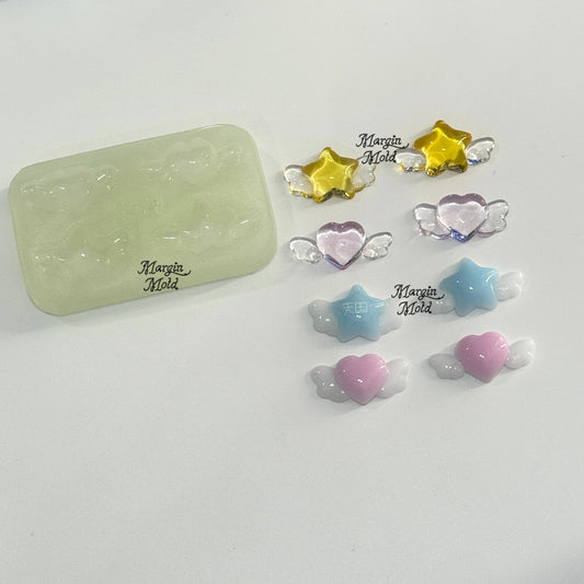 b120 bits mold winged hearts and stars S bits mold, 3d print, shiny