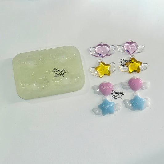 k110 winged hearts and stars keyring mold L, 3d printed, shiny