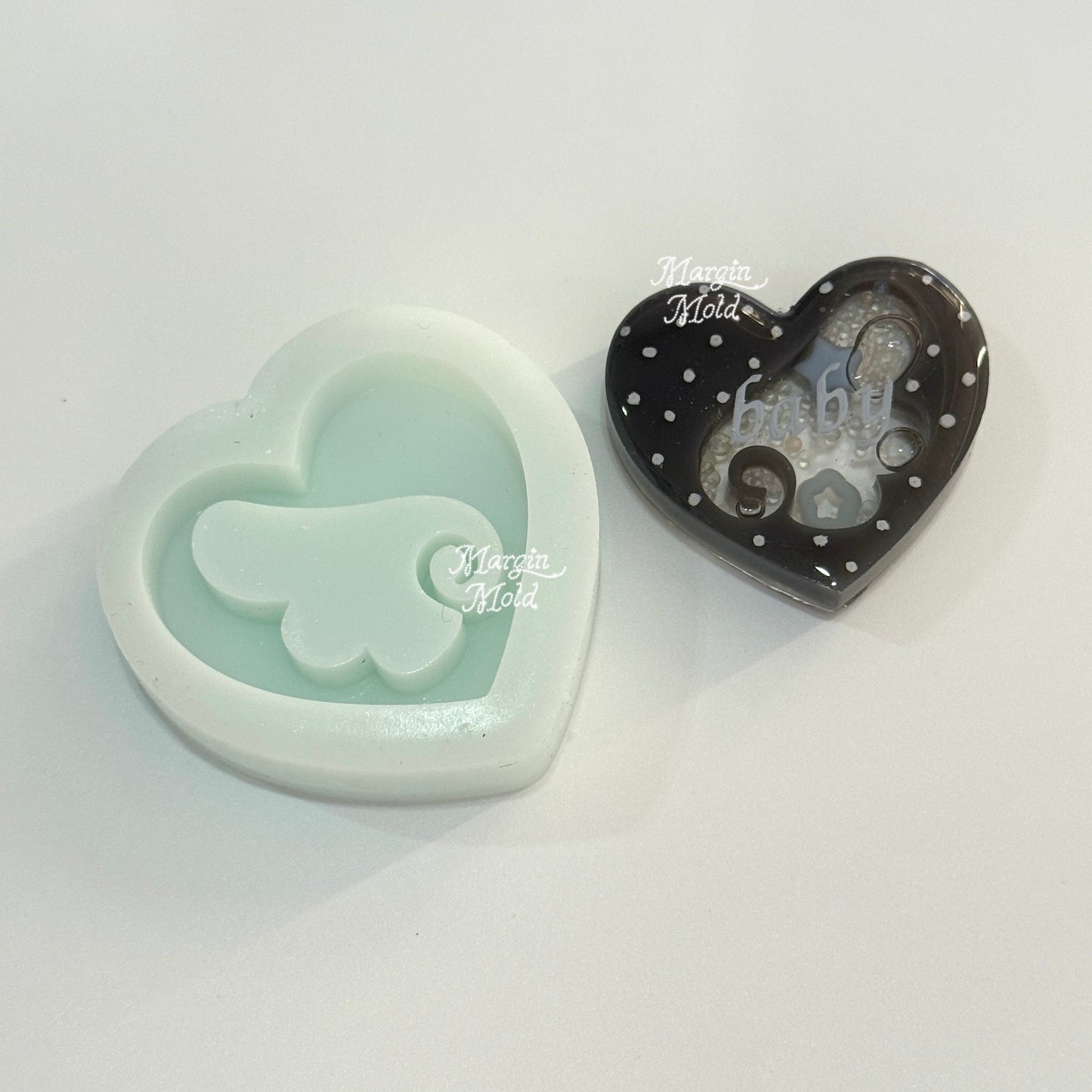 SK238 heart angel wing shaker mold, backed, acrylic, shiny