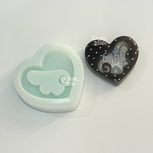 SK238 heart angel wing shaker mold, backed, acrylic, shiny
