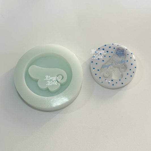 SK236 round angel wing shaker mold, backed, acrylic, shiny