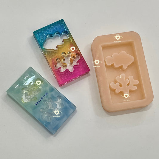 SK210 tropical summer shaker mold A-clownfish & coral, backed, acrylic, shiny