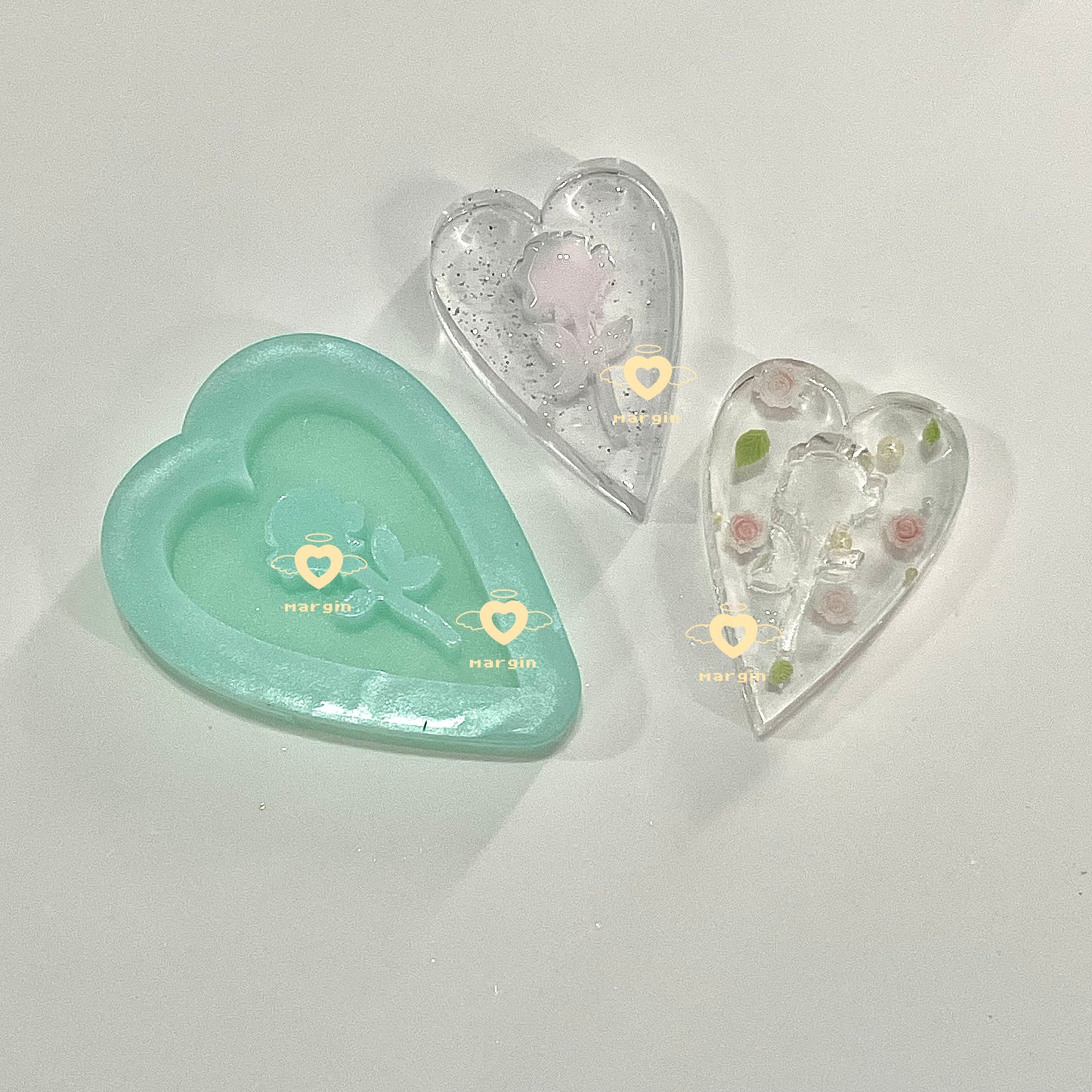 SK220 rose heart shaker mold, backed, acrylic, shiny