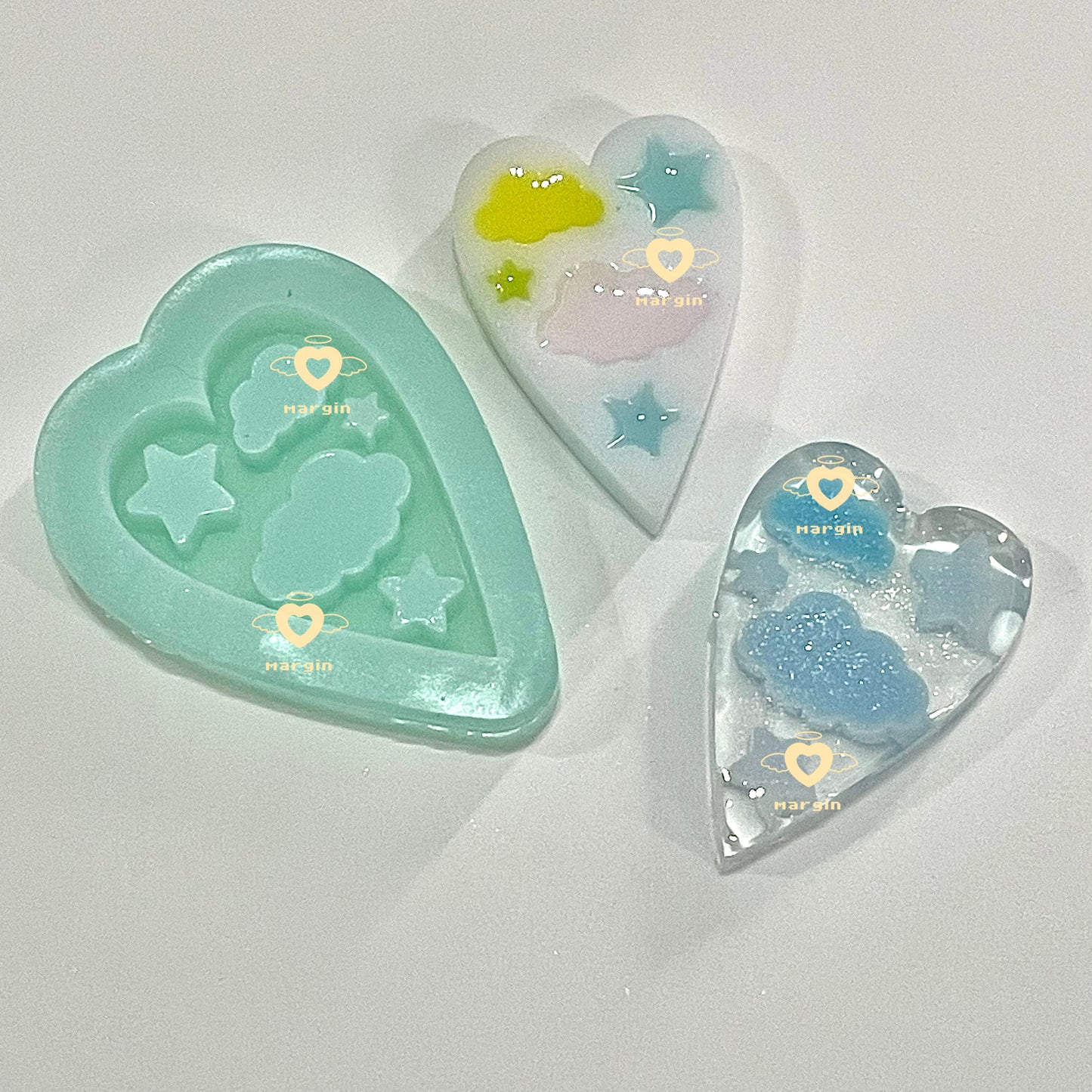 SK224 cloud star heart shaker mold, backed, acrylic, shiny