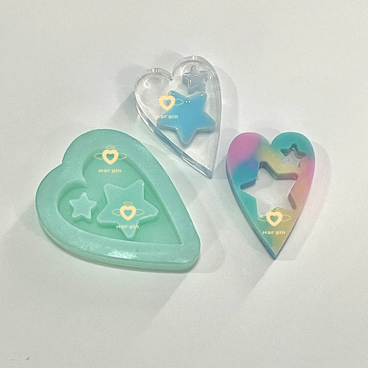 SK223 double star heart shaker mold, backed, acrylic, shiny