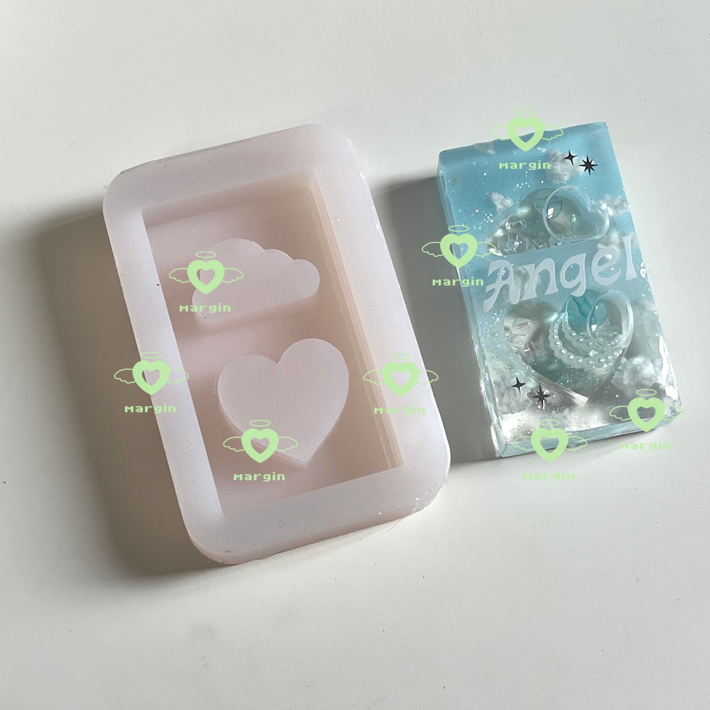 SK085 SK086 SK087 SK088  rectangular heart shaker mold, backed, acrylic, shiny