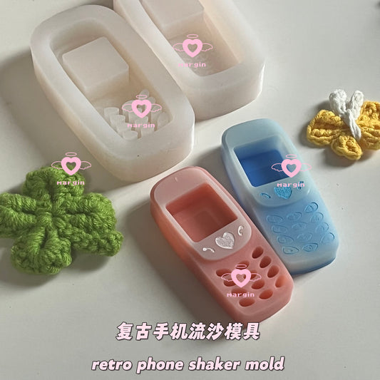 SK095 SK096 retro phone shaker mold, backed, acrylic, shiny