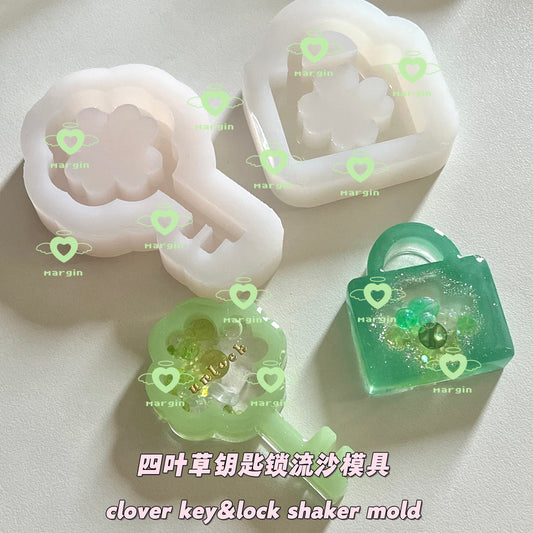 SK083 SK084 clover lock&key shaker mold, backed, acrylic, shiny