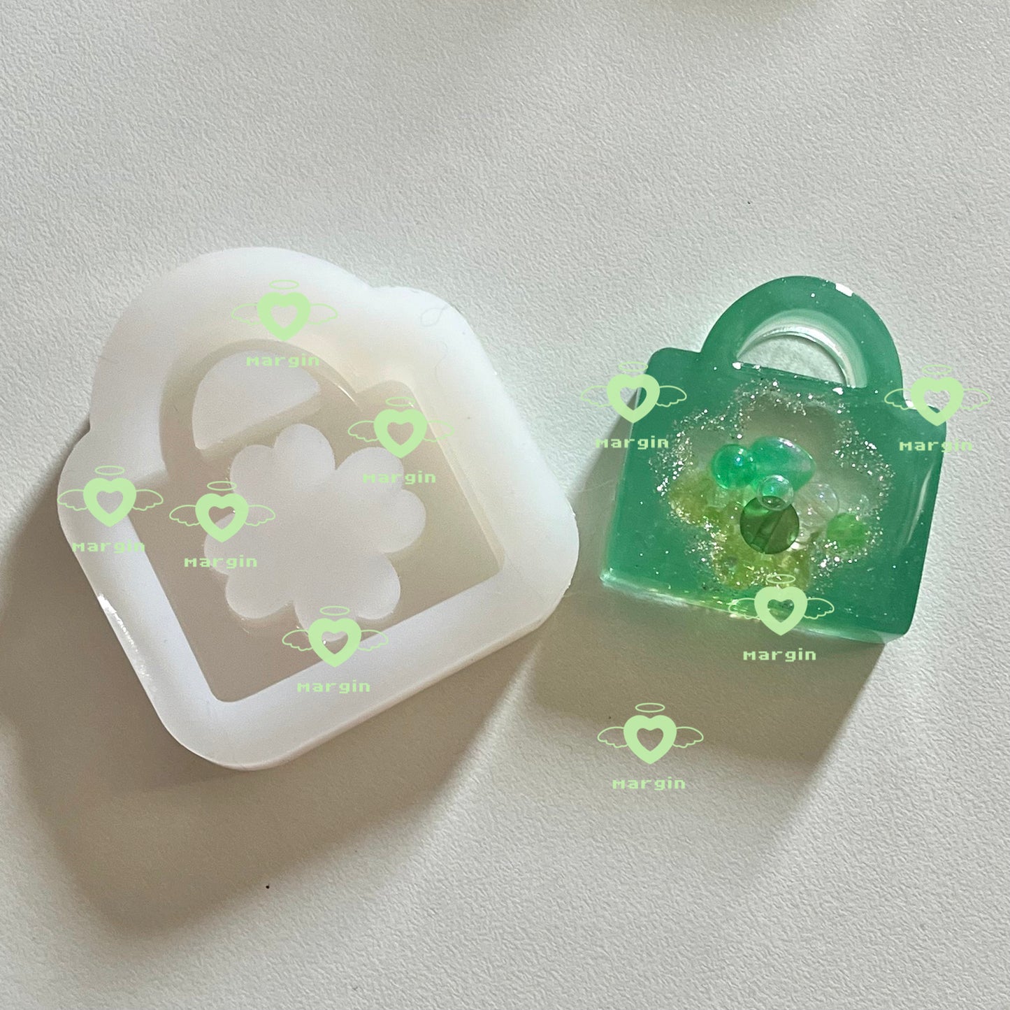 SK083 SK084 clover lock&key shaker mold, backed, acrylic, shiny