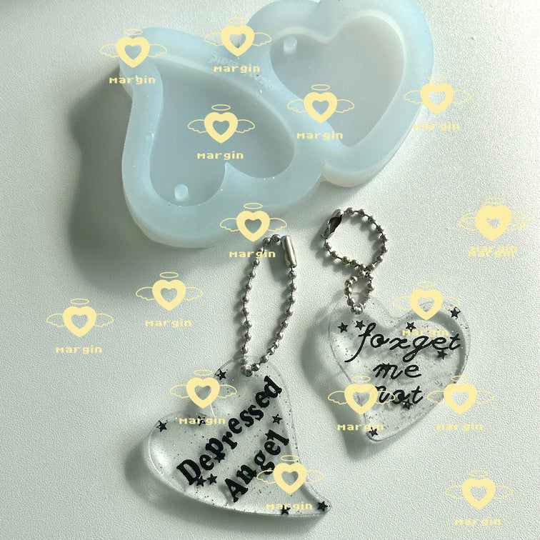 k023 inclined hearts keyring mold, acrylic, shiny