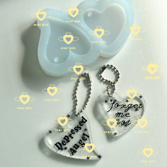 k023 inclined hearts keyring mold, acrylic, shiny