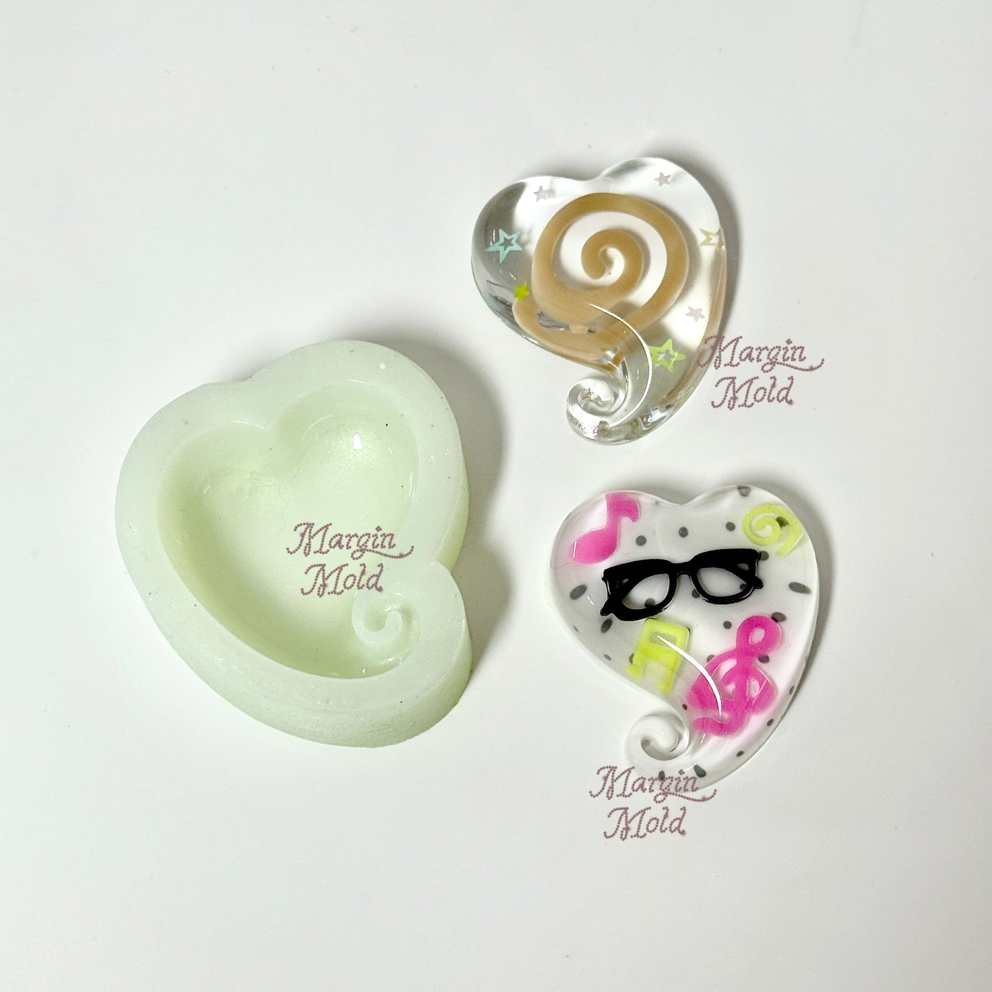 k148 k149 swirly heart mold, 3d printed, shiny