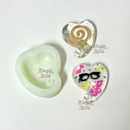 k148 k149 swirly heart mold, 3d printed, shiny