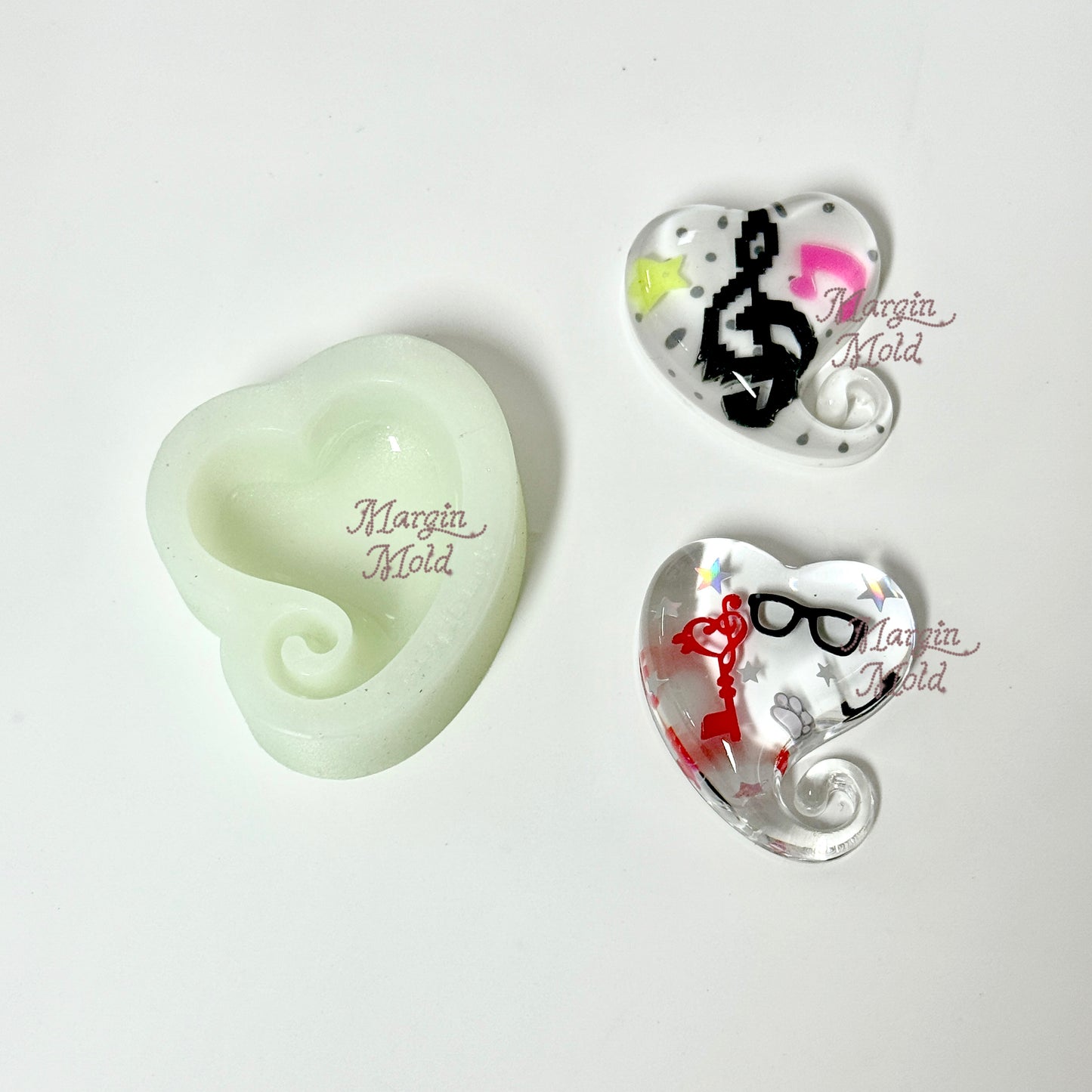 k148 k149 swirly heart mold, 3d printed, shiny