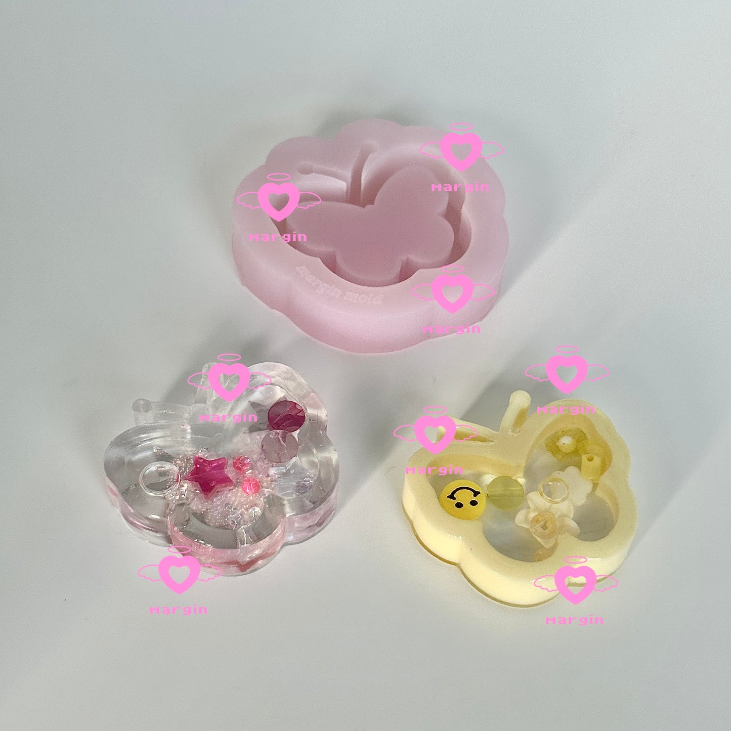 SK009 cute kitsch butterfly shaker mold 7, backed, acrylic, shiny