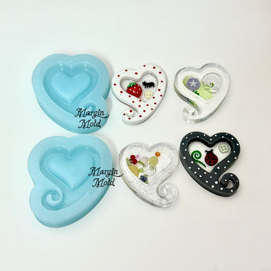 SK244  SK245 spiral heart shaker mold, backed, acrylic, shiny