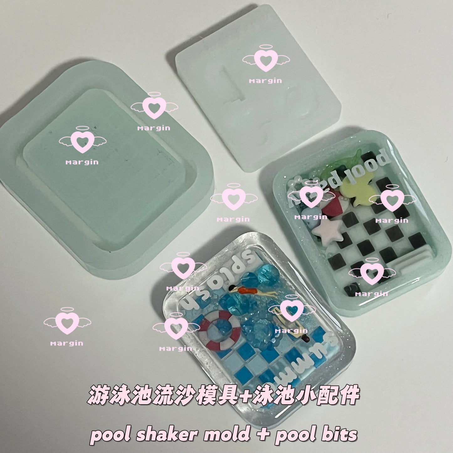 SK099 pool shaker mold (+pool bits), backed, acrylic, shiny