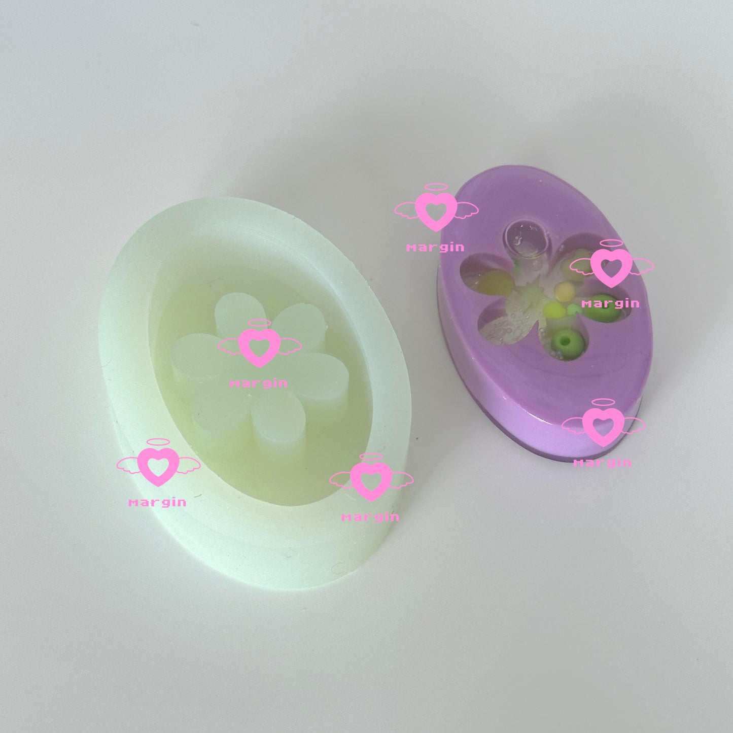 SK075 SK076 SK077 fish/flower/vase oval shaker mold, backed, acrylic, shiny