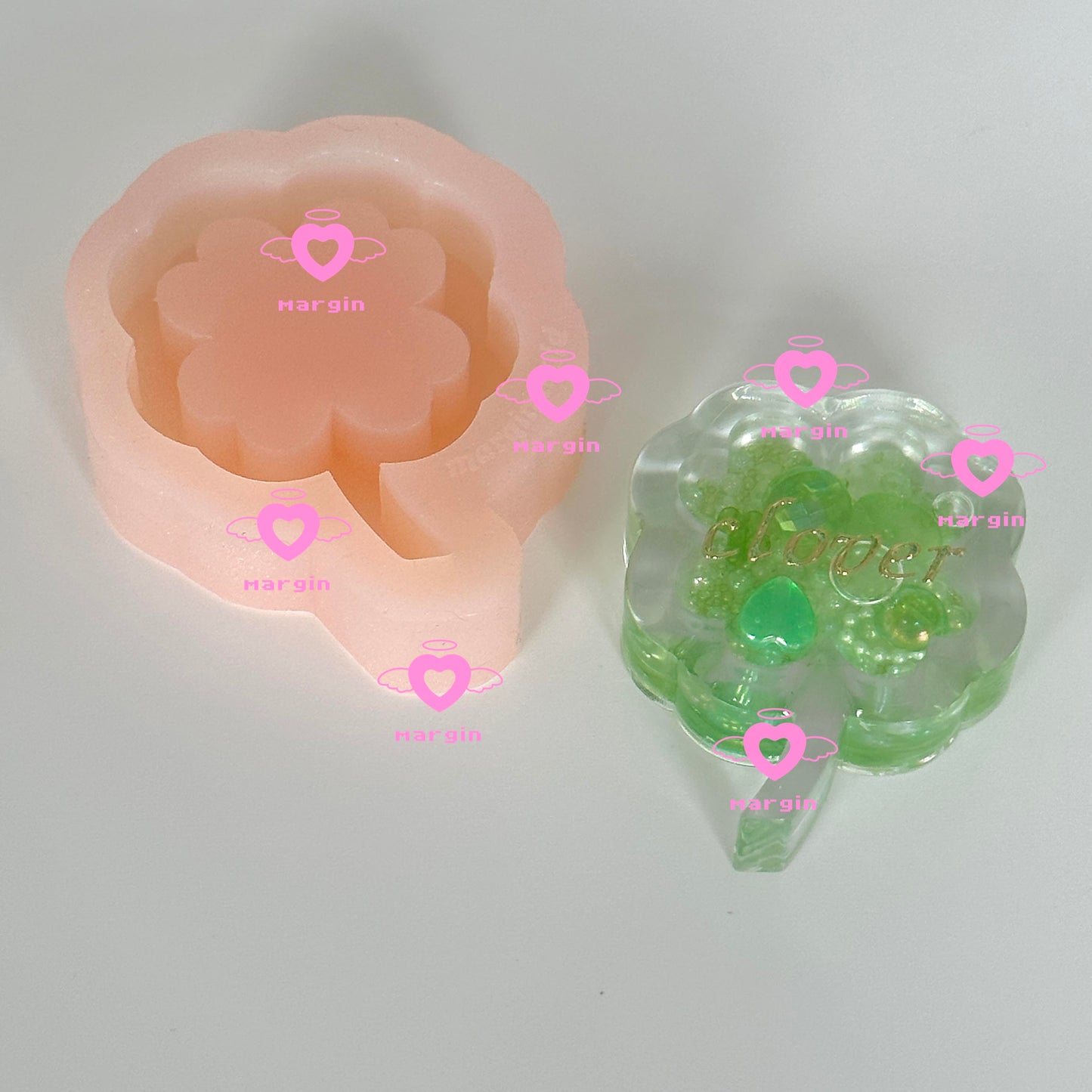 SK059 sk060 clover shaker mold, backed, acrylic, shiny