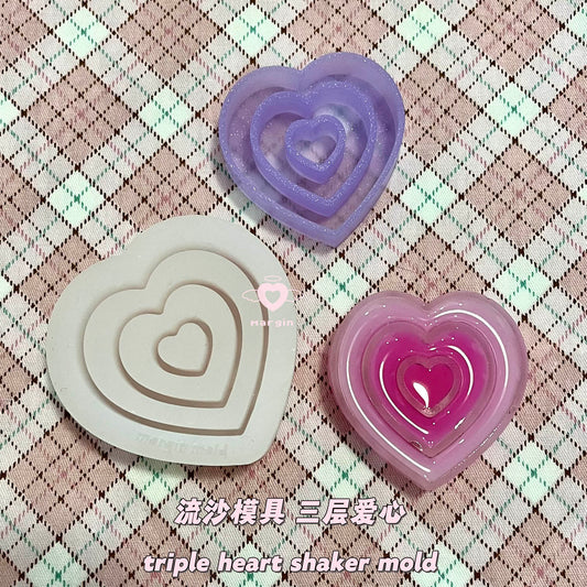 SK049 triple hearts shaker mold, backed, 3d print, matte