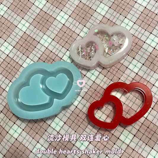 SK046 double hearts shaker mold, backed, acrylic, shiny