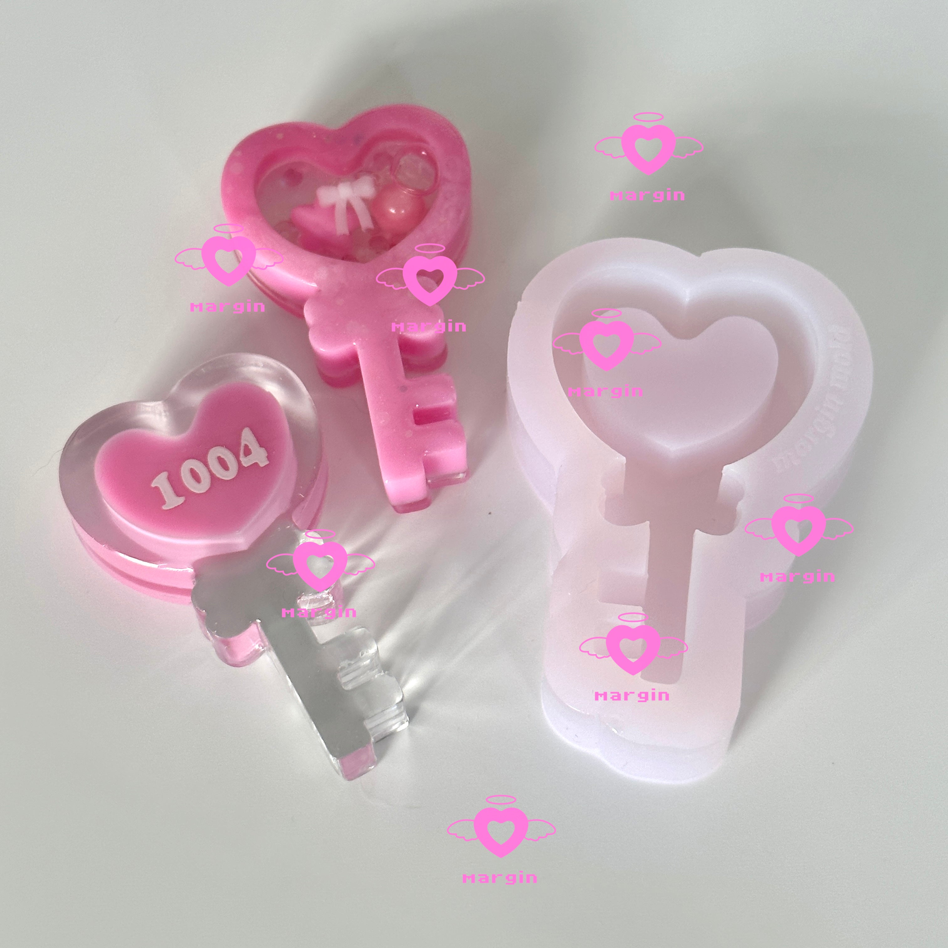 SK047 heart key shaker mold, backed, acrylic, shiny – Margin Mold Studio