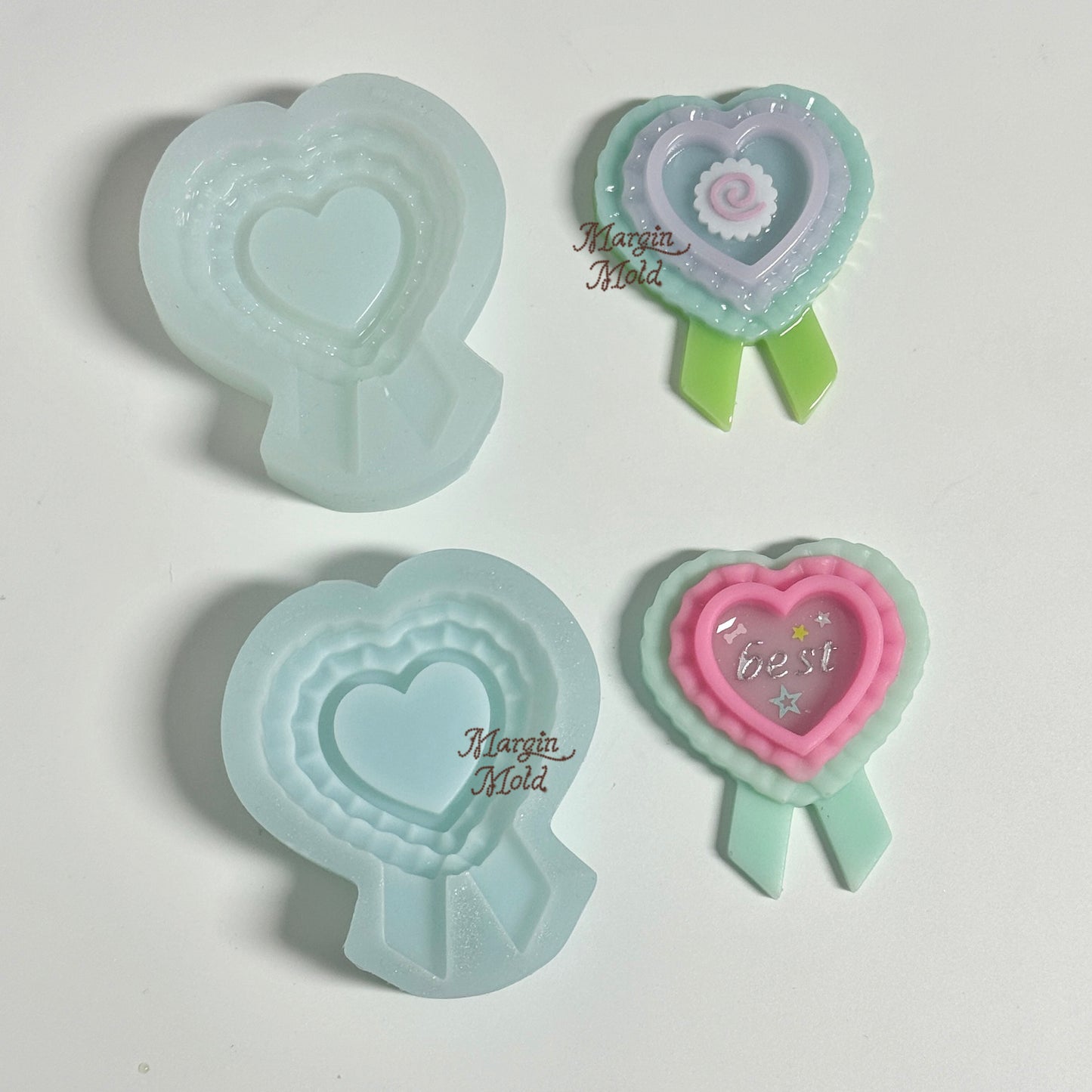 k186 k187 heart rosette frame mold, 3d printed, shiny