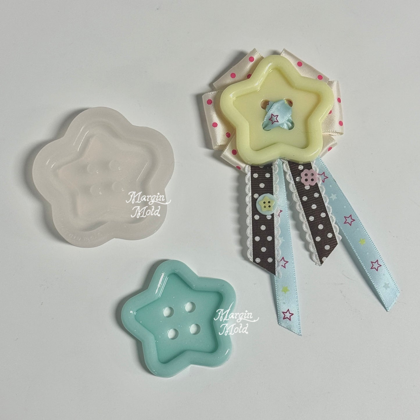 k184 star button mold, 3d printed, shiny