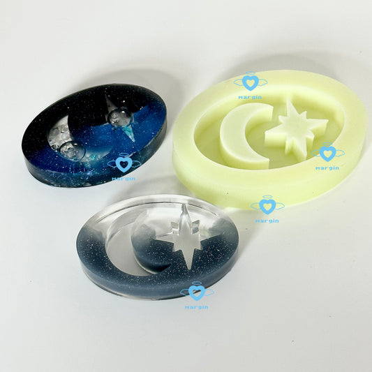 SK179 moon star oval shaker mold, backed, acrylic, shiny