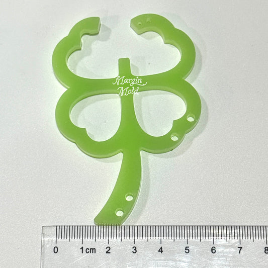 c016 carabiner mold four leaf clover with keyring holes, acrylic, shiny